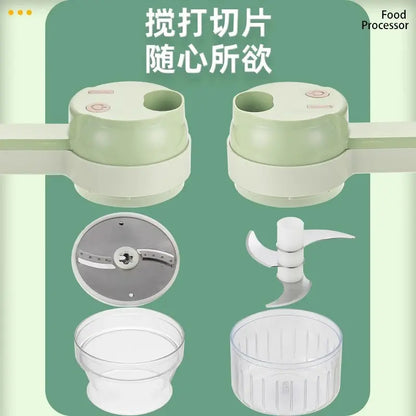 Multi-Functional Stainless Steel New Gatling-Style Electric Handheld Food Processor - Kitchen Vegetable Chopper for Cutting Vegetables, Precision Slicer, Fine Grater, Household Garlic Masher, Cup Slicer Plate, Banana Fast Cutter