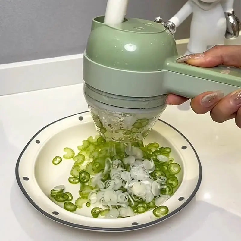 Multi-Functional Stainless Steel New Gatling-Style Electric Handheld Food Processor - Kitchen Vegetable Chopper for Cutting Vegetables, Precision Slicer, Fine Grater, Household Garlic Masher, Cup Slicer Plate, Banana Fast Cutter