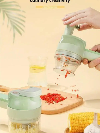 Multi-Functional Stainless Steel New Gatling-Style Electric Handheld Food Processor - Kitchen Vegetable Chopper for Cutting Vegetables, Precision Slicer, Fine Grater, Household Garlic Masher, Cup Slicer Plate, Banana Fast Cutter