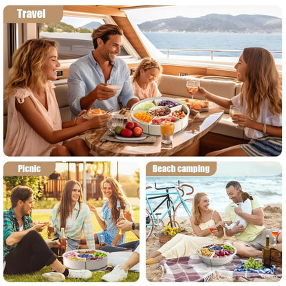 Divided Serving Tray with Lid and Handle, Multi-Purpose Food Platter Lunch Box for Charcuterie Veggie Fruit,Travel Beach Picnic Outdoor Essentials