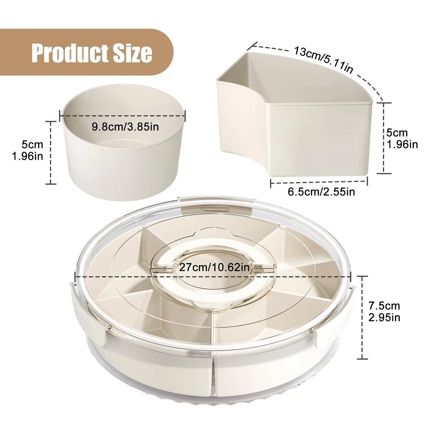 Divided Serving Tray with Lid and Handle, Multi-Purpose Food Platter Lunch Box for Charcuterie Veggie Fruit,Travel Beach Picnic Outdoor Essentials