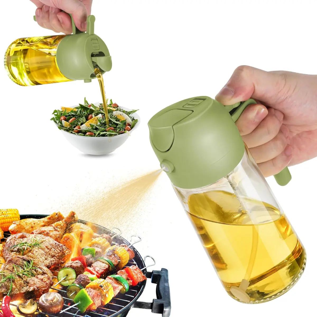 16Oz(470Ml)Oil Dispenser Bottle,2-In-1 Olive Oil Dispenser and Oil Sprayer, Pour for Kitchen, 16Oz/470Ml Glass Oil Bottle for Air Fryer, Salad, Frying