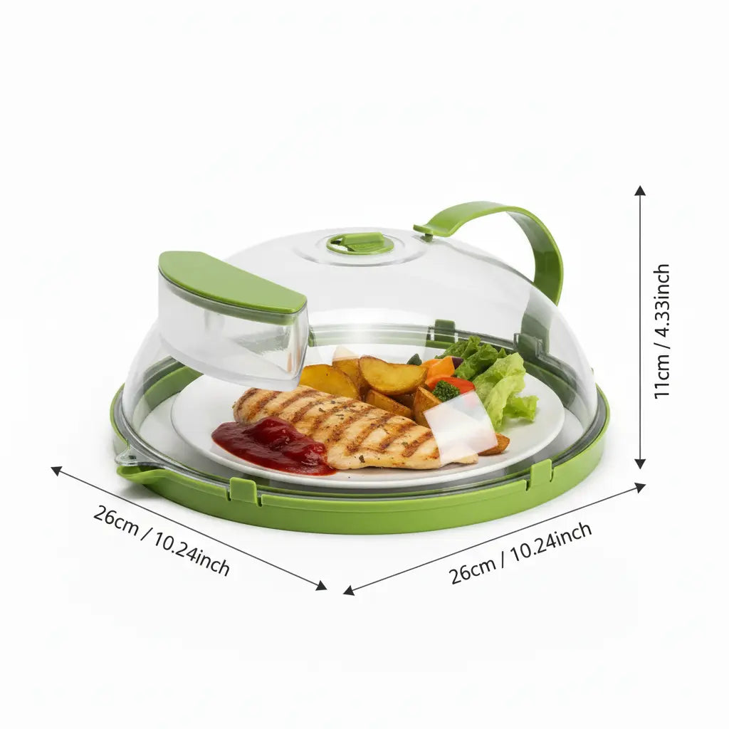 Microwave Splatter Cover with Water Steamer 10 Inch Clear Food Cover Lid, Steam Vent Splatter Guard for Plates, Bowls & Microwave Reheating