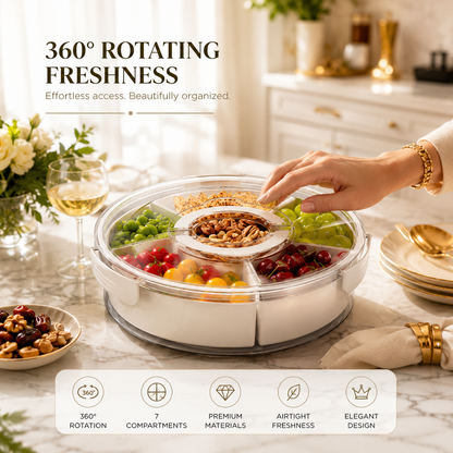360° Rotary Divided Serving Tray with Lid & Handle | Improved Kitchen