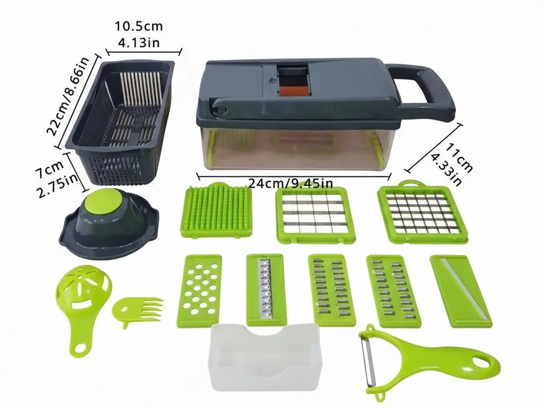 16-In-1 Vegetable Chopper & Mandoline Slicer Set - Multi-Function Kitchen Utensil for Chopping, Food Prep, with Dicer, Cutter, Peeler
