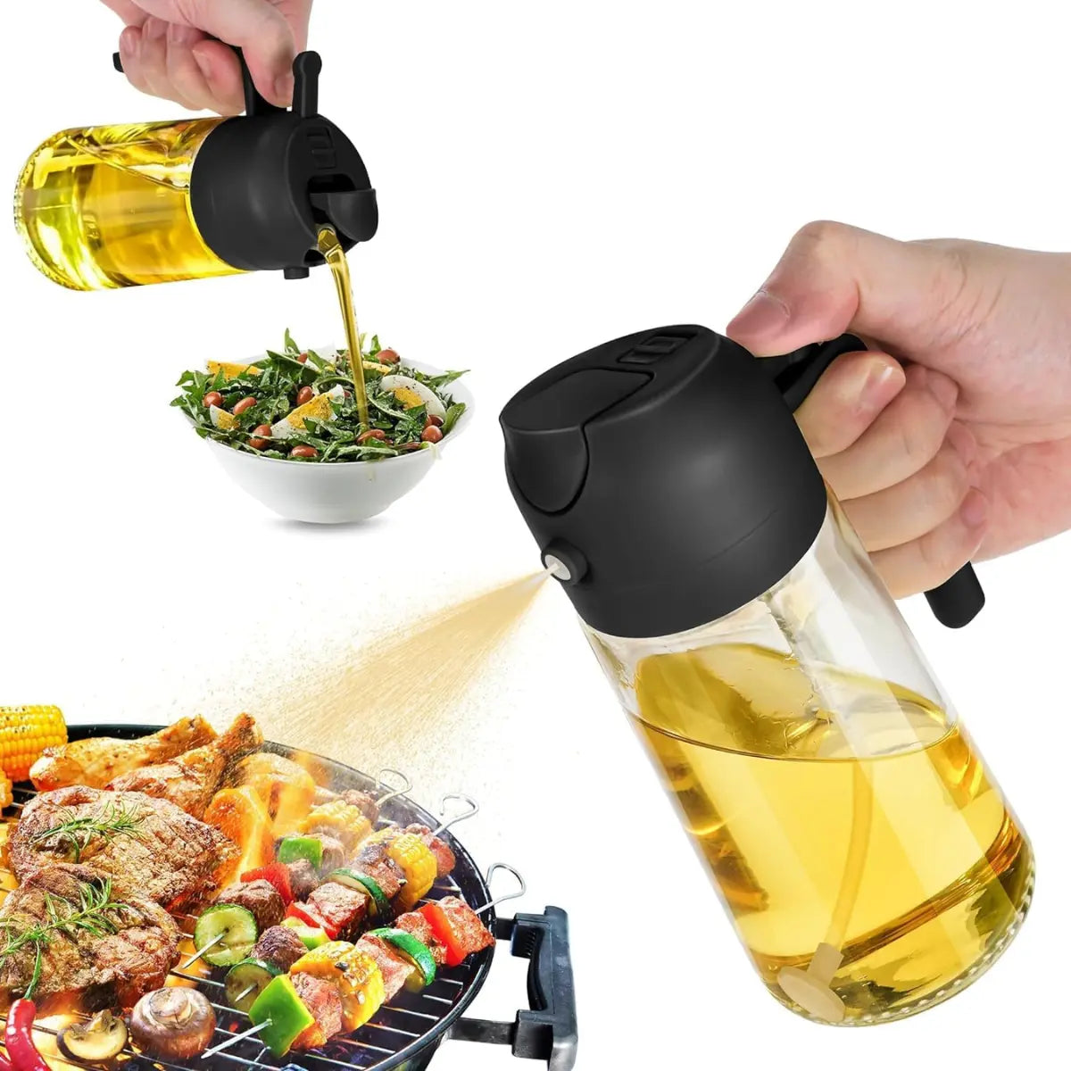 16Oz(470Ml)Oil Dispenser Bottle,2-In-1 Olive Oil Dispenser and Oil Sprayer, Pour for Kitchen, 16Oz/470Ml Glass Oil Bottle for Air Fryer, Salad, Frying
