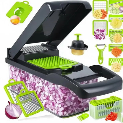16-In-1 Vegetable Chopper & Mandoline Slicer Set - Multi-Function Kitchen Utensil for Chopping, Food Prep, with Dicer, Cutter, Peeler