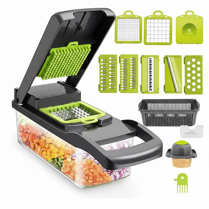 16-In-1 Vegetable Chopper & Mandoline Slicer Set - Multi-Function Kitchen Utensil for Chopping, Food Prep, with Dicer, Cutter, Peeler