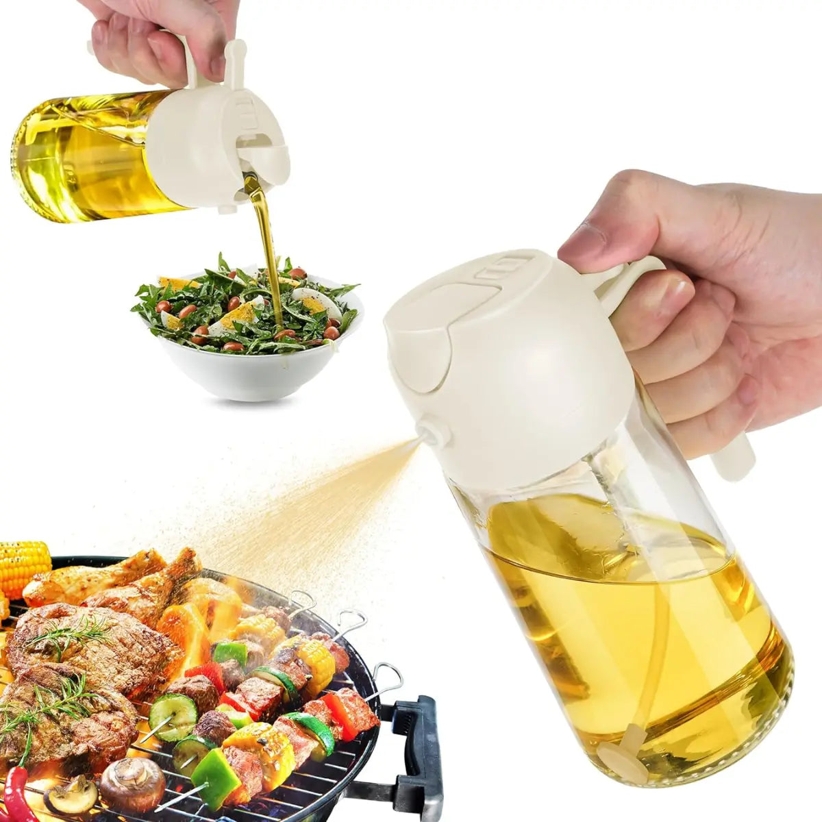 16Oz(470Ml)Oil Dispenser Bottle,2-In-1 Olive Oil Dispenser and Oil Sprayer, Pour for Kitchen, 16Oz/470Ml Glass Oil Bottle for Air Fryer, Salad, Frying