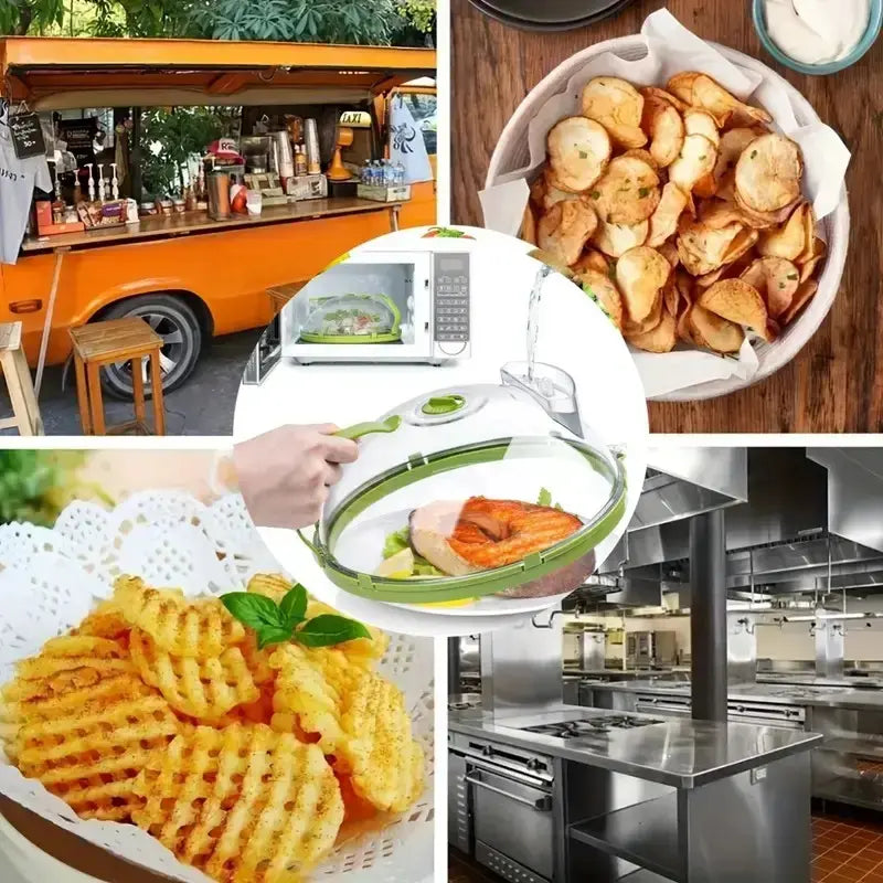 Microwave Splatter Cover with Water Steamer 10 Inch Clear Food Cover Lid, Steam Vent Splatter Guard for Plates, Bowls & Microwave Reheating