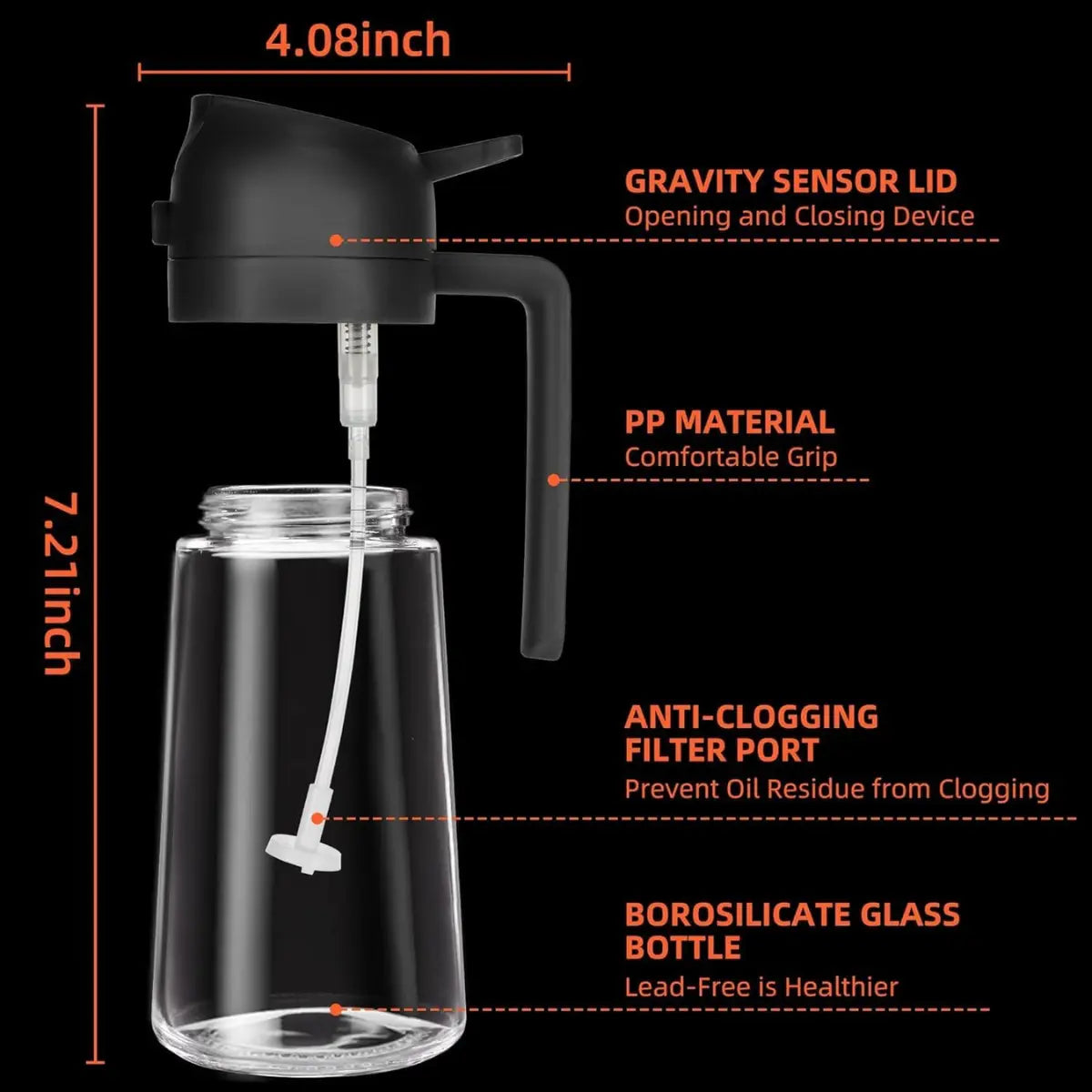 16Oz(470Ml)Oil Dispenser Bottle,2-In-1 Olive Oil Dispenser and Oil Sprayer, Pour for Kitchen, 16Oz/470Ml Glass Oil Bottle for Air Fryer, Salad, Frying