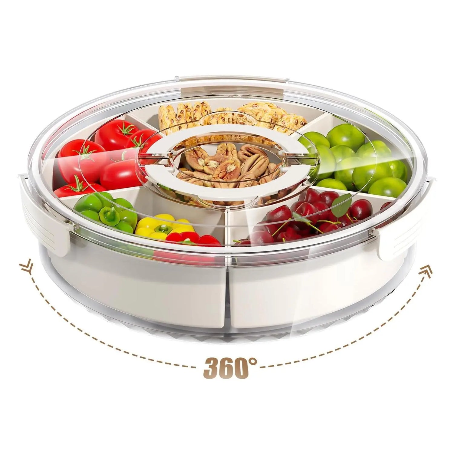 Divided Serving Tray with Lid and Handle, Multi-Purpose Food Platter Lunch Box for Charcuterie Veggie Fruit,Travel Beach Picnic Outdoor Essentials